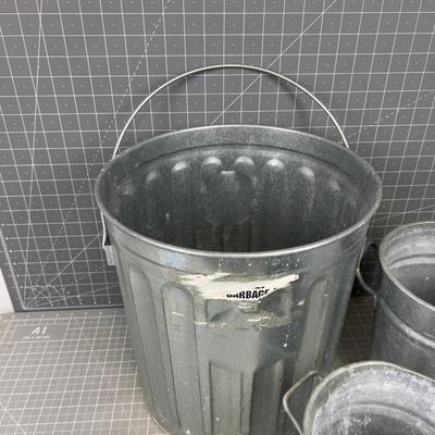 3 Galvanized Buckets 