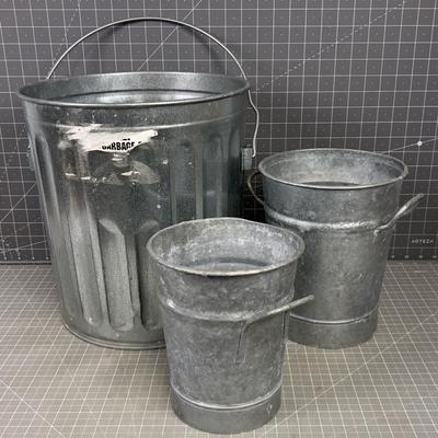 3 Galvanized Buckets 