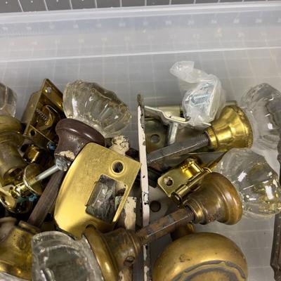 Box of Antique Door Knobs and Hardware