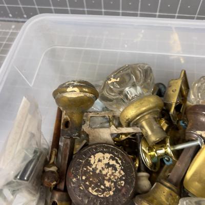 Box of Antique Door Knobs and Hardware