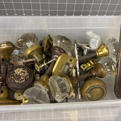 Box of Antique Door Knobs and Hardware