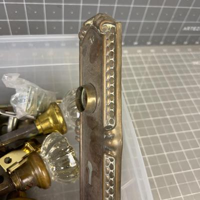 Box of Antique Door Knobs and Hardware