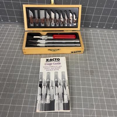 Exacto Knife Set in Wood Case. 