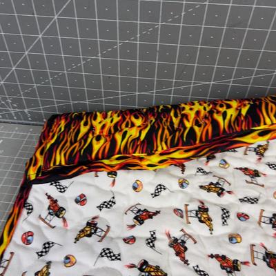 Flaming Baby Quilt with Dragster Cars 