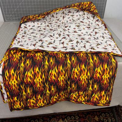 Flaming Baby Quilt with Dragster Cars 