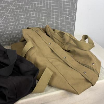 (2) Newer Military Duffel Bags, Olive & Black
