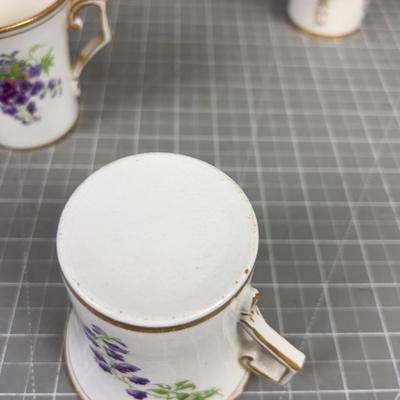 Pitcher with 4 Cups Circa 1920's Purple Flower 