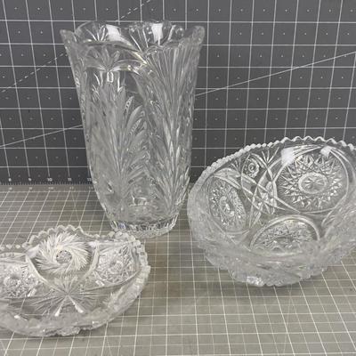3 Crystal Bowls and Vases