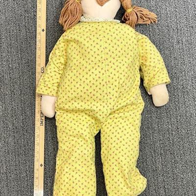 Large Vintage Toddler Sized Rag Doll with yarn Hair And Stitched face