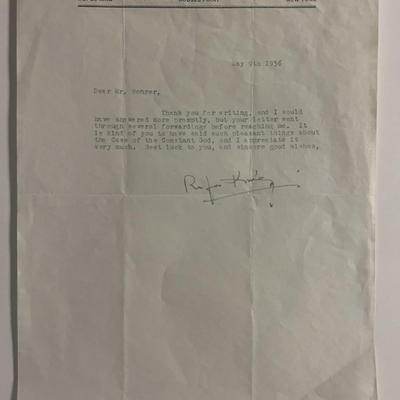 Crime Novelist Rufus King signed letter