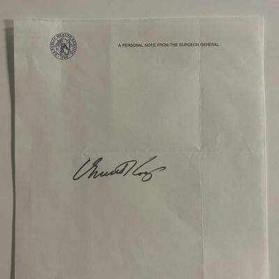 Surgeon General C. Everett Koop original signature