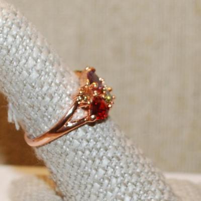 Size 8 Very Colorful Pear Shaped Stones Party Ring on a Rose Gold Band (5.8g)