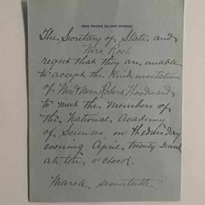 Letter from the office of U.S. Secretary of State Elihu Root