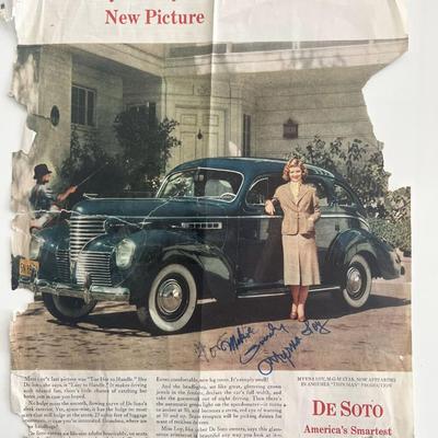 Myrna Loy signed magazine page