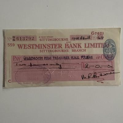 1948 Wardroom Mess Treasurer signed check