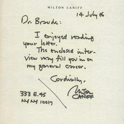 Milton Caniff hand written signed note