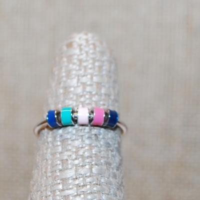 Size 5¾ Colorful "Fidget Ring" with Moveable Beads on a Silver Tone Band (1.3g)