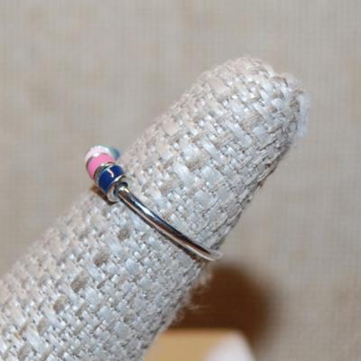 Size 5¾ Colorful "Fidget Ring" with Moveable Beads on a Silver Tone Band (1.3g)