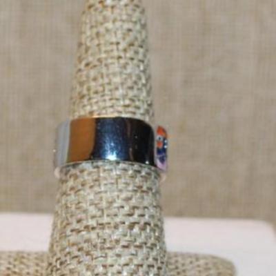 Size 8 Very Colorful ½ Infinity Enamel Ring on a Silver Tone Band (6.7g)