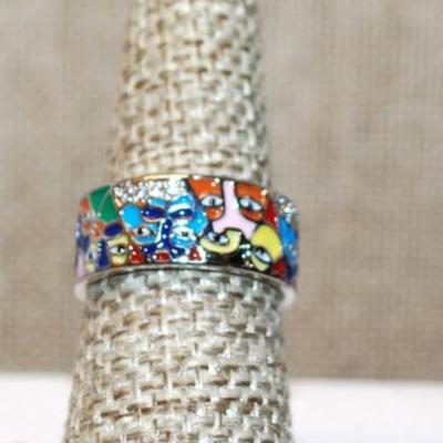 Size 8 Very Colorful ½ Infinity Enamel Ring on a Silver Tone Band (6.7g)
