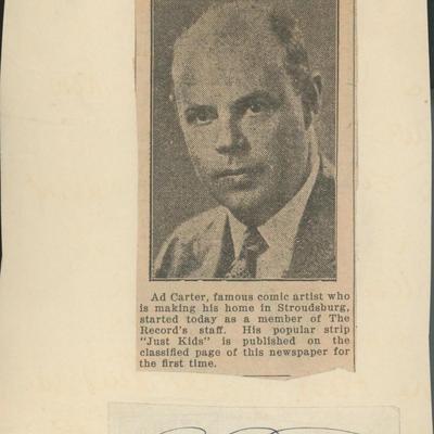Ad Carter newspaper clip and signature