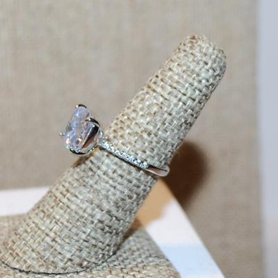 Size 6¼ Marked .925 Square Cushion Cut Clear Stone Ring with Tiny Side Stones Accents on a Silver Band (3.0g)