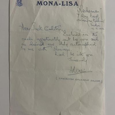 Sahibzada Basharat Saleem signed letter