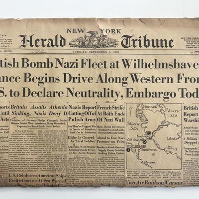 WWII 1939 New York Herald Tribune newspaper