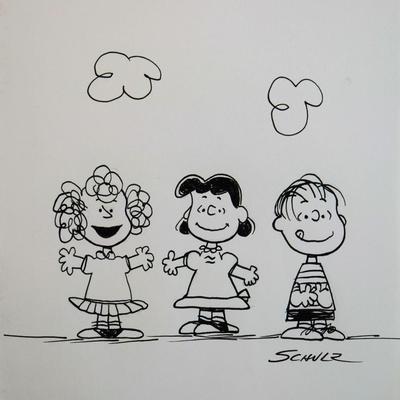 Peanuts Charles Schulz signed cartoon sketch