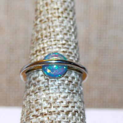 Size 7¼ Marked .925 "Opal in Orbit" Style Ring with Silver Band (2.2g)