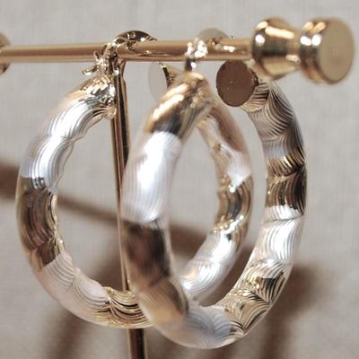 Large Shiny Hoop Earrings (1¾" x 1¼") Set with an English Lock Clasp