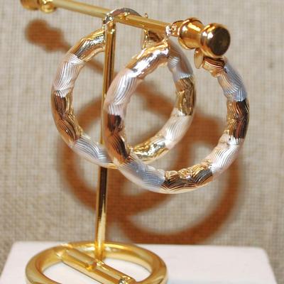 Large Shiny Hoop Earrings (1¾" x 1¼") Set with an English Lock Clasp