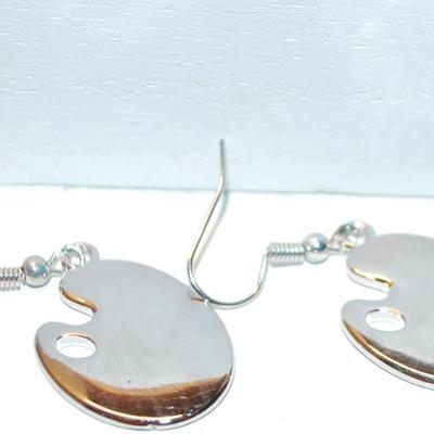 Artist Palette Style Earrings (1" x ¾") with Hook Clasp and Silver Tone Base
