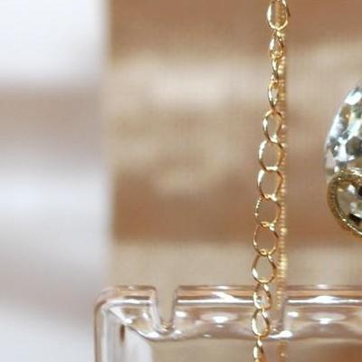 Black & Gold Teardrop Necklace PENDANT (1¼" x ¾") & Stud Earrings (1¼" x ½") SET with Chain 17" L