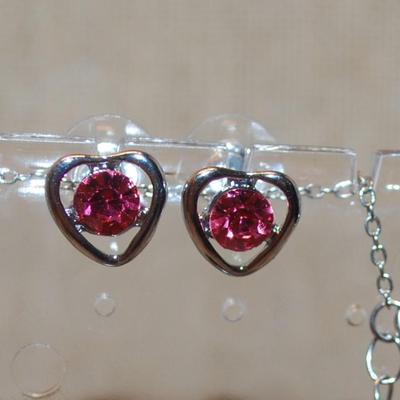 Red/Silver JEWELRY SET Includes Earrings (½") with Post Ends; ADJUSTABLE Size 7 Ring & PENDANT (½" ) on a Silver Tone...