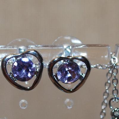 Blue Hearts JEWELRY SET Includes Earrings (½") with Post Ends; ADJUSTABLE Size 7 Ring & PENDANT (½") on a Silver Tone...