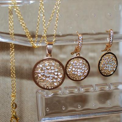 JEWELRY SET Includes Wire Grid Earrings (¾" Circ.) with English Lock Hook & PENDANT (1" Circ.) on a Gold Tone Necklace...