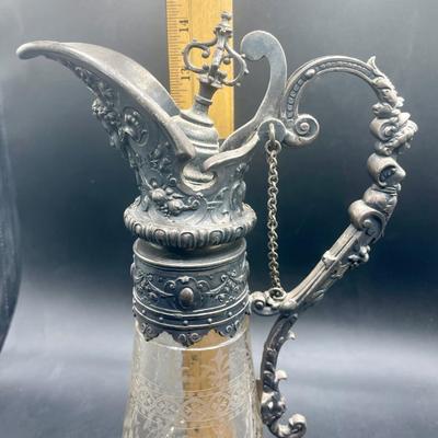 Vintage Silver Plated & Etched Crystal Claret Wine Jug