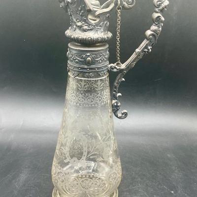 Vintage Silver Plated & Etched Crystal Claret Wine Jug