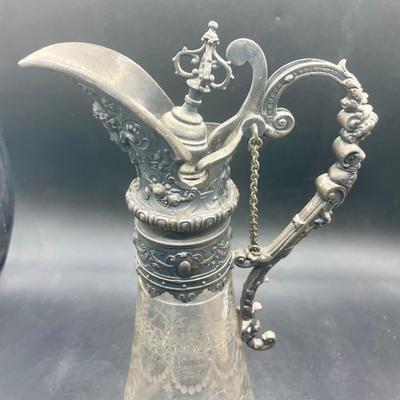 Vintage Silver Plated & Etched Crystal Claret Wine Jug