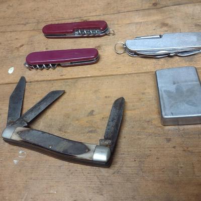 Collection of Pocket Cutlery and Mickey Mouse Zippo Lighter