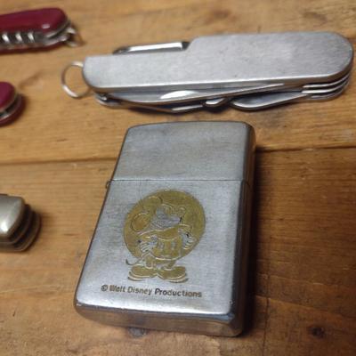 Collection of Pocket Cutlery and Mickey Mouse Zippo Lighter