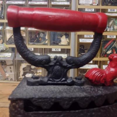 Cast Metal Reproduction Coal Iron with Rooster Finial Lock