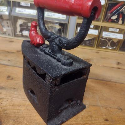 Cast Metal Reproduction Coal Iron with Rooster Finial Lock