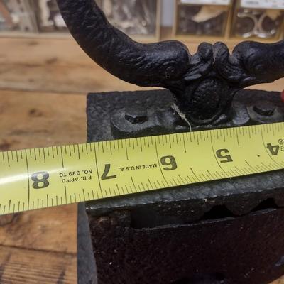 Cast Metal Reproduction Coal Iron with Rooster Finial Lock