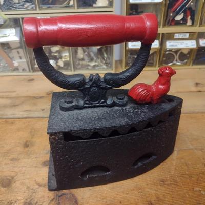 Cast Metal Reproduction Coal Iron with Rooster Finial Lock