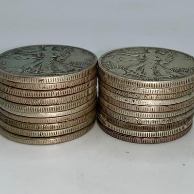 Lot of 20 Mixed Date Walking Liberty Half Dollars