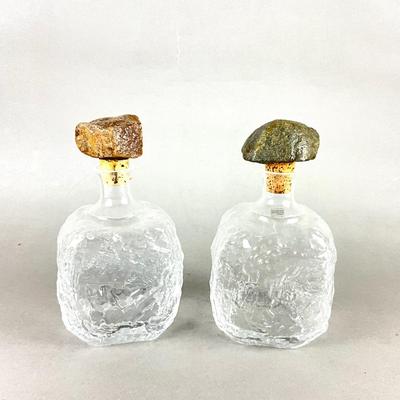 367 Pair of Sea of Sweden Hand Blown Glass Decanters with Rock Stoppers