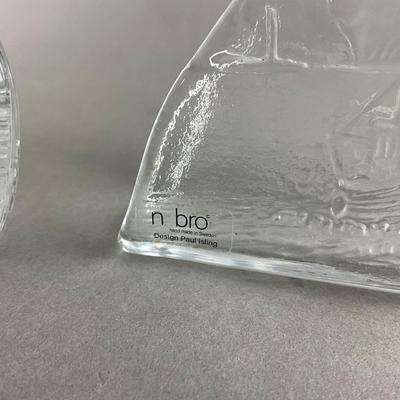 Set of 3 Glass Swedish NYBRO Paperweights and Napkin Holder