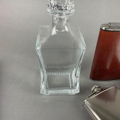 405 Set of Courvoisier Decanter w/ 4 Cordials and Two Flasks